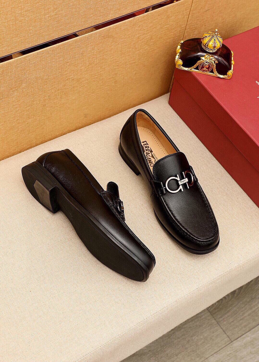 Ferragamo Black Metal-Bit Loafers — side
