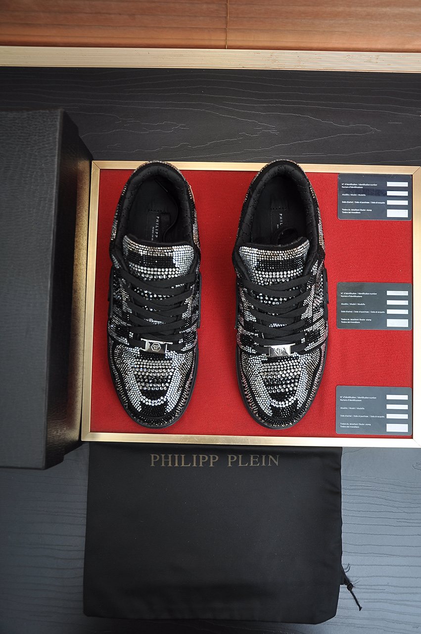 Philipp Plein Studded Black and Silver Sneakers — front