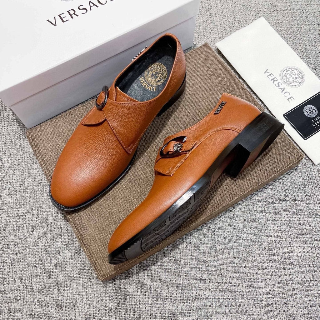 Versace Tan Brown Metal Detail Slip-On Shoes — side