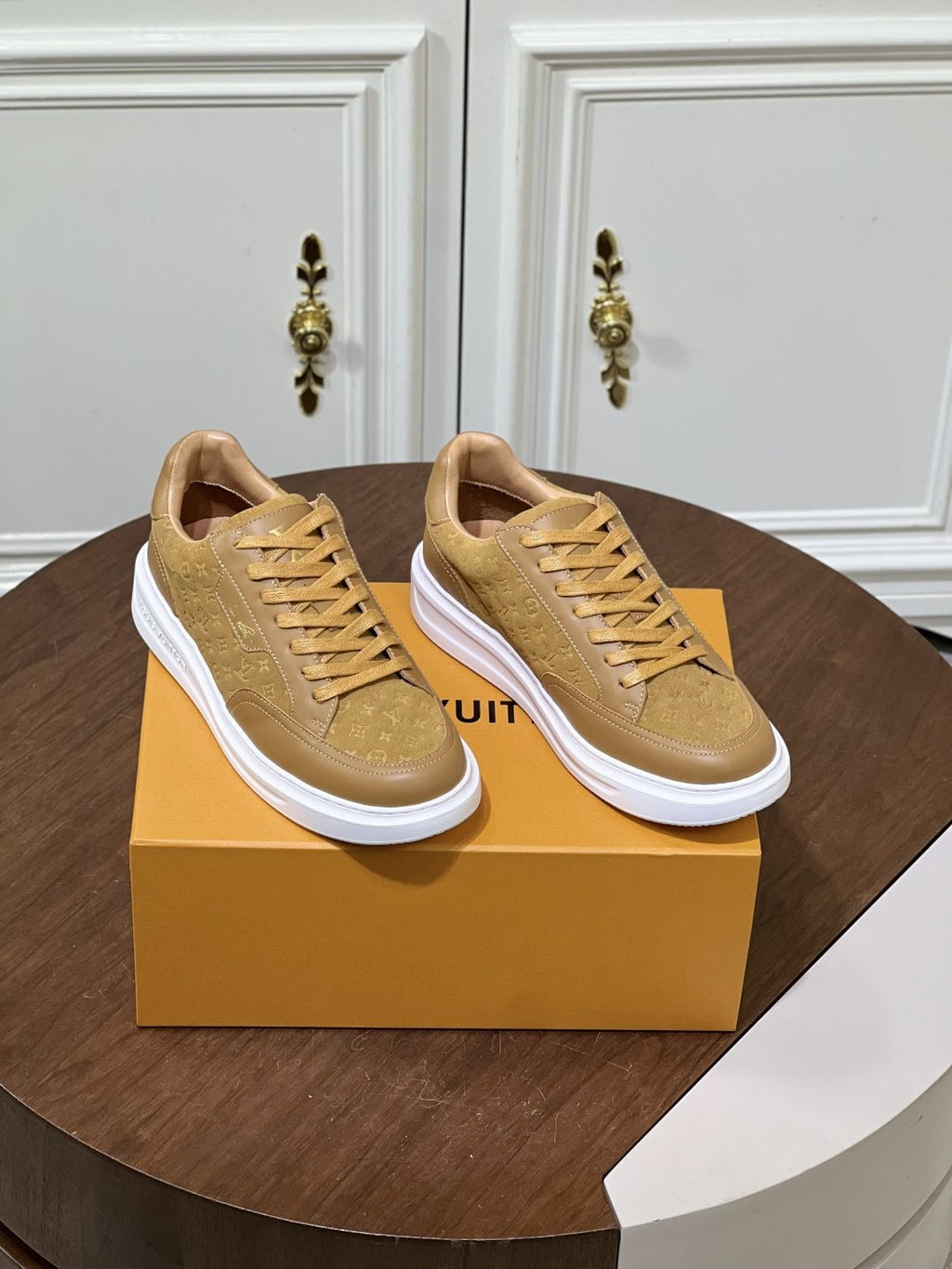 Louis Vuitton Tan Monogram Low-Top Sneakers — front