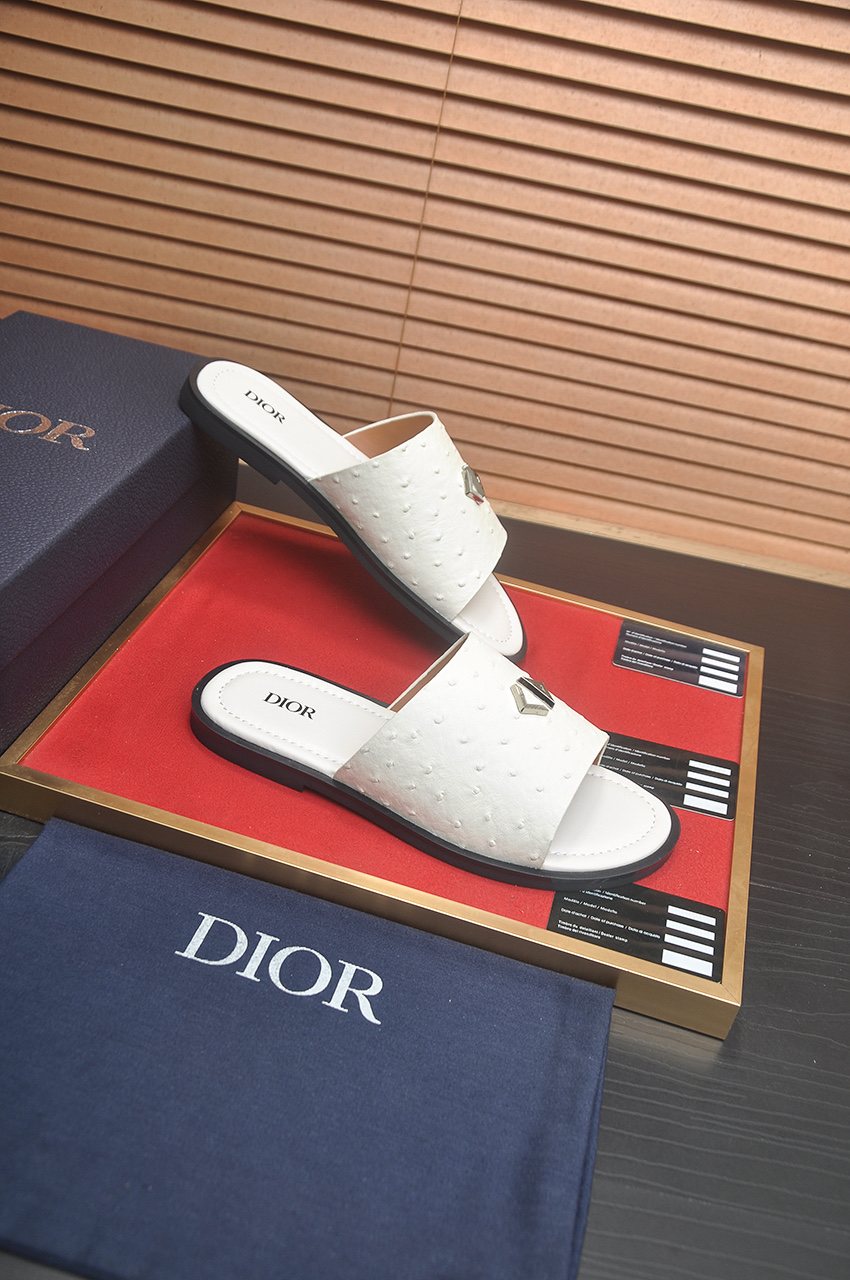 Dior White Strap Slide Sandals — side