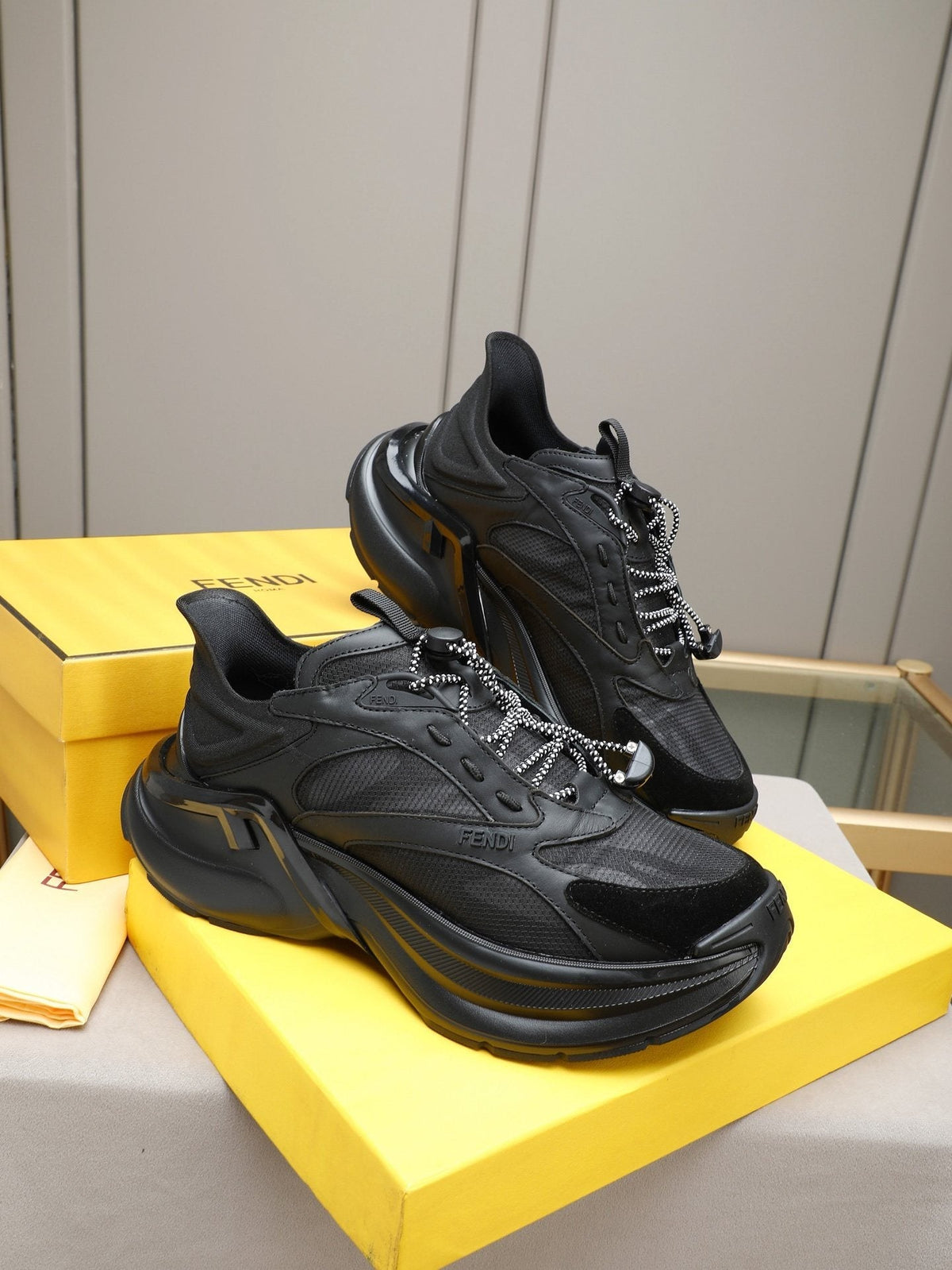 Fendi Black and Charcoal Gray Platform Sneakers — hero