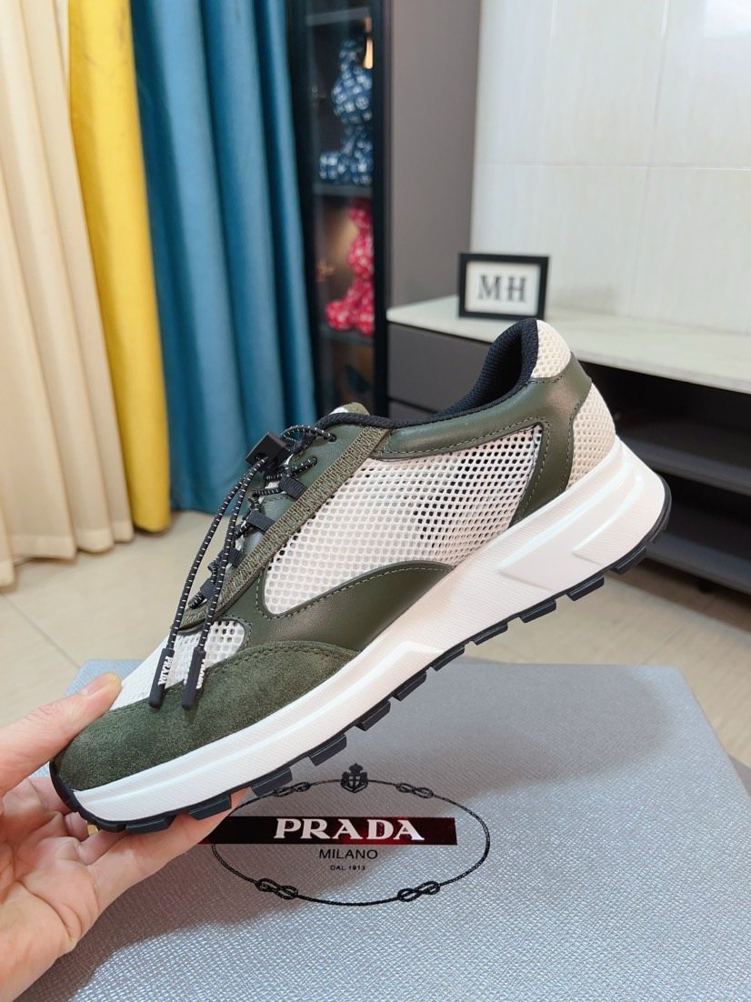 Prada Men's Mesh Lace-Up Sneakers — model