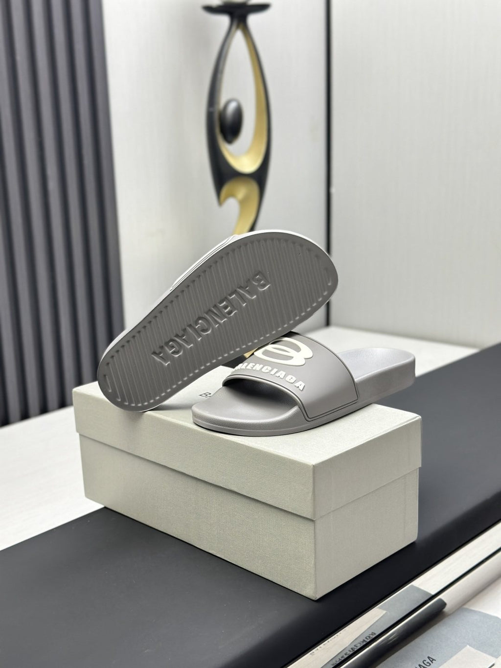 Balenciaga Logo Strap Slide Sandals — side