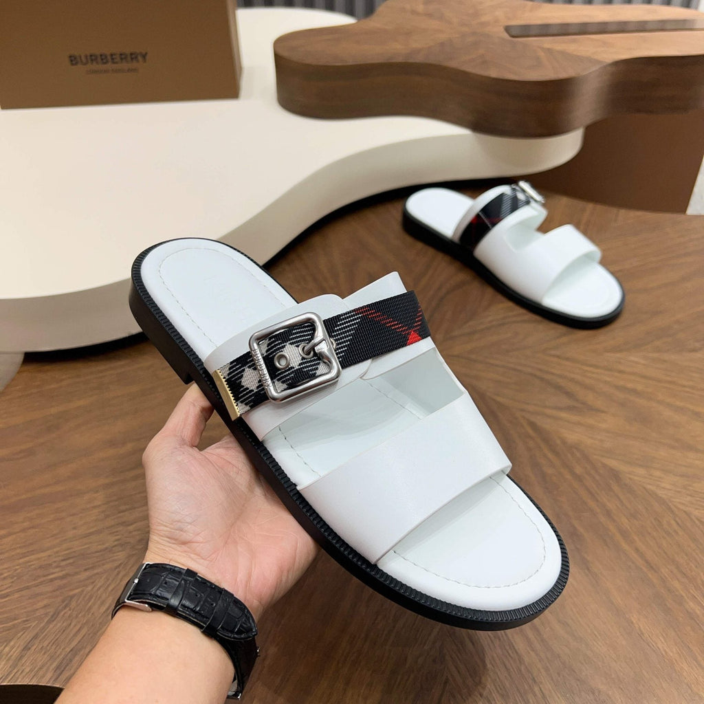 Burberry Plaid Buckle Slide Sandals — front