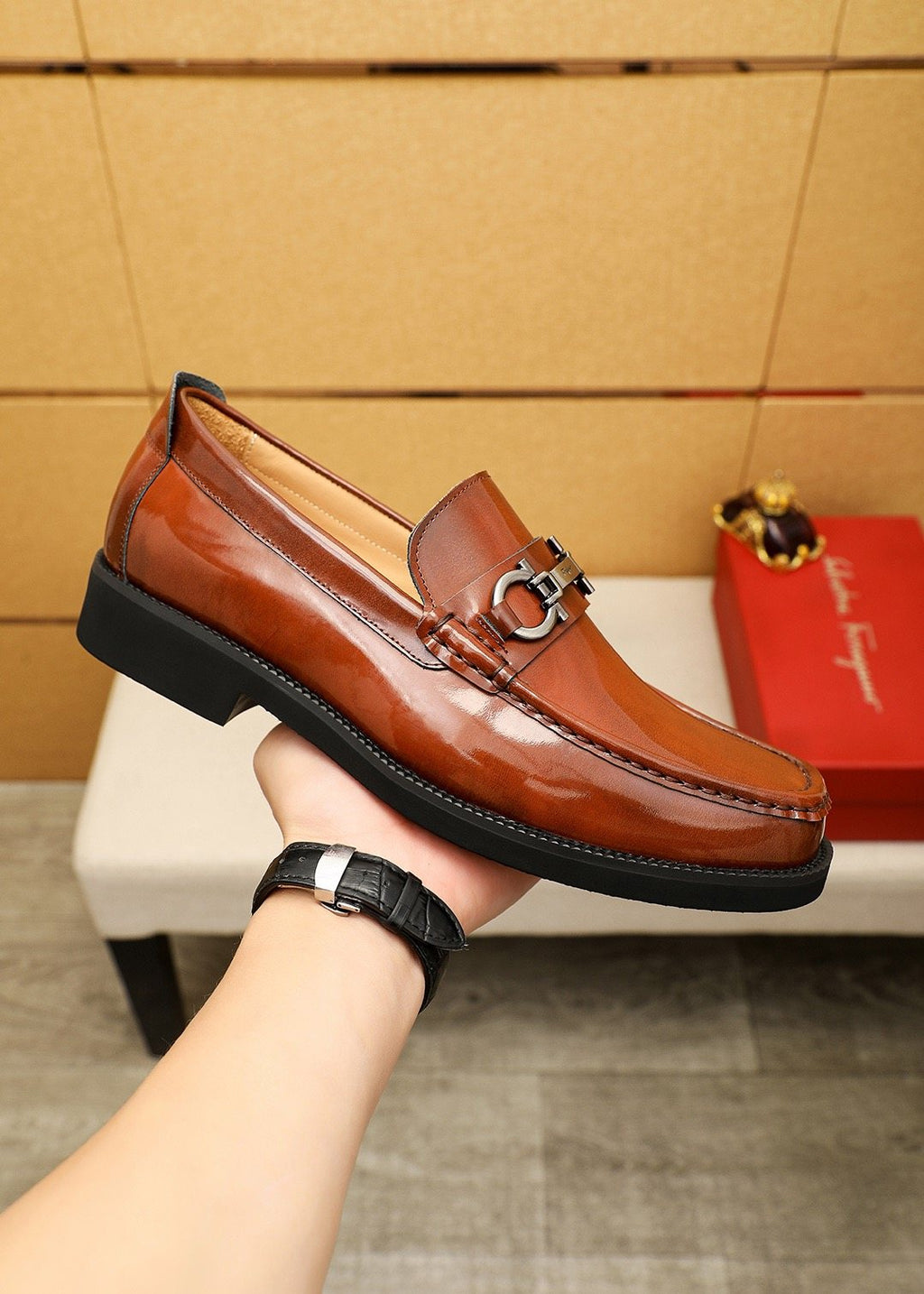 Ferragamo Leather Bit Loafers — model