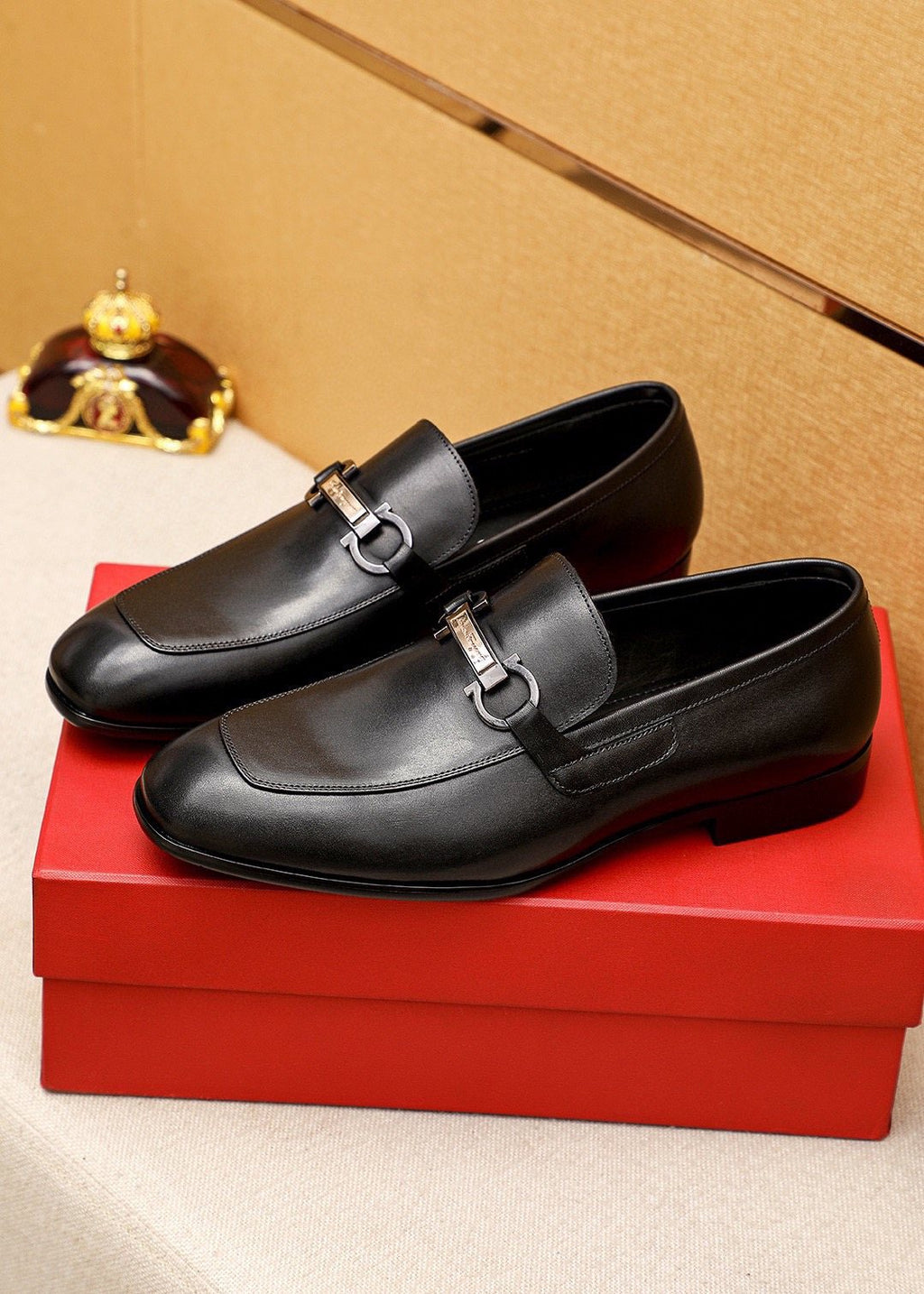 Ferragamo Black Buckle Loafers — front