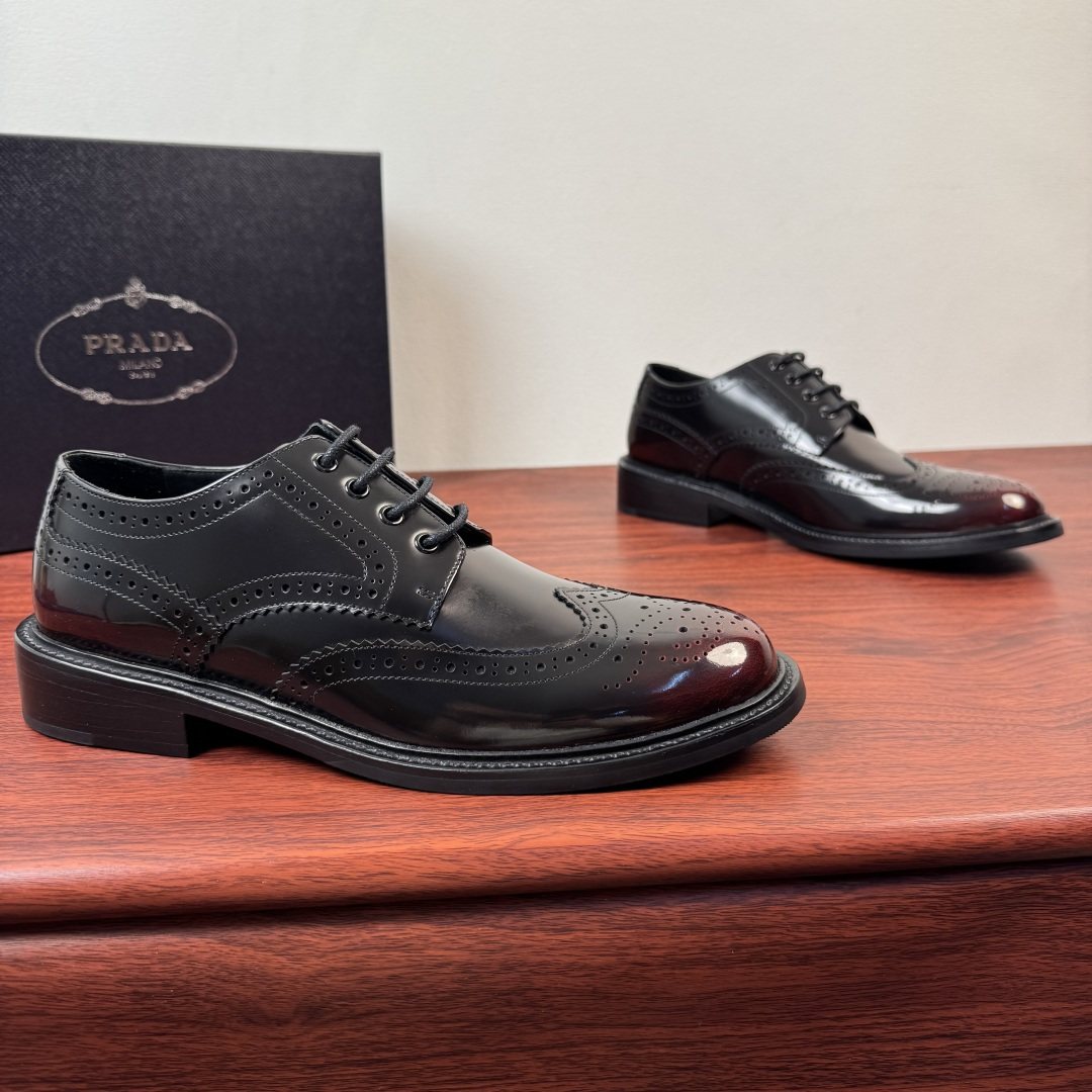 Prada Burnished Brogue Derby Shoes — front