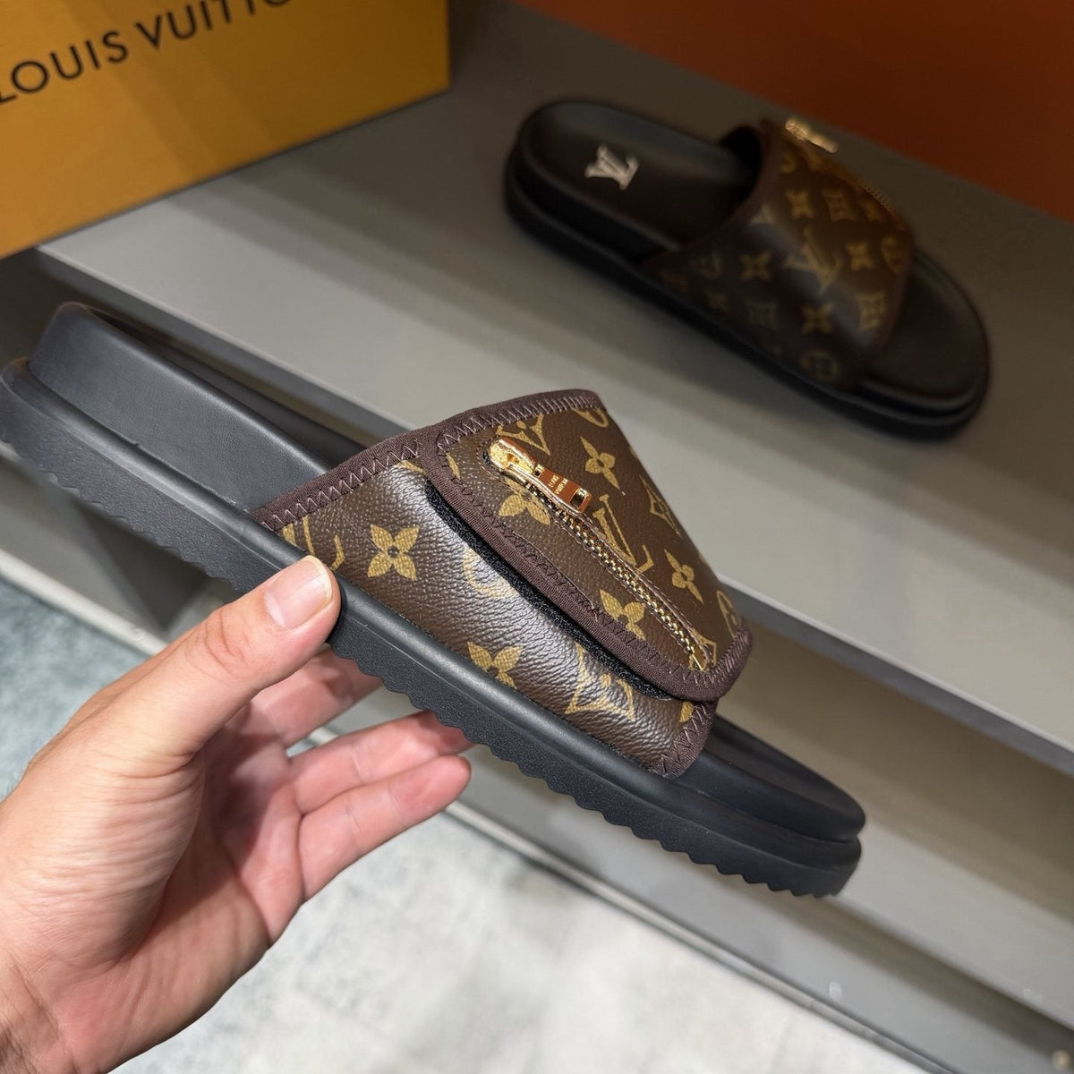 Louis Vuitton Monogram Zip Slide Sandals — side