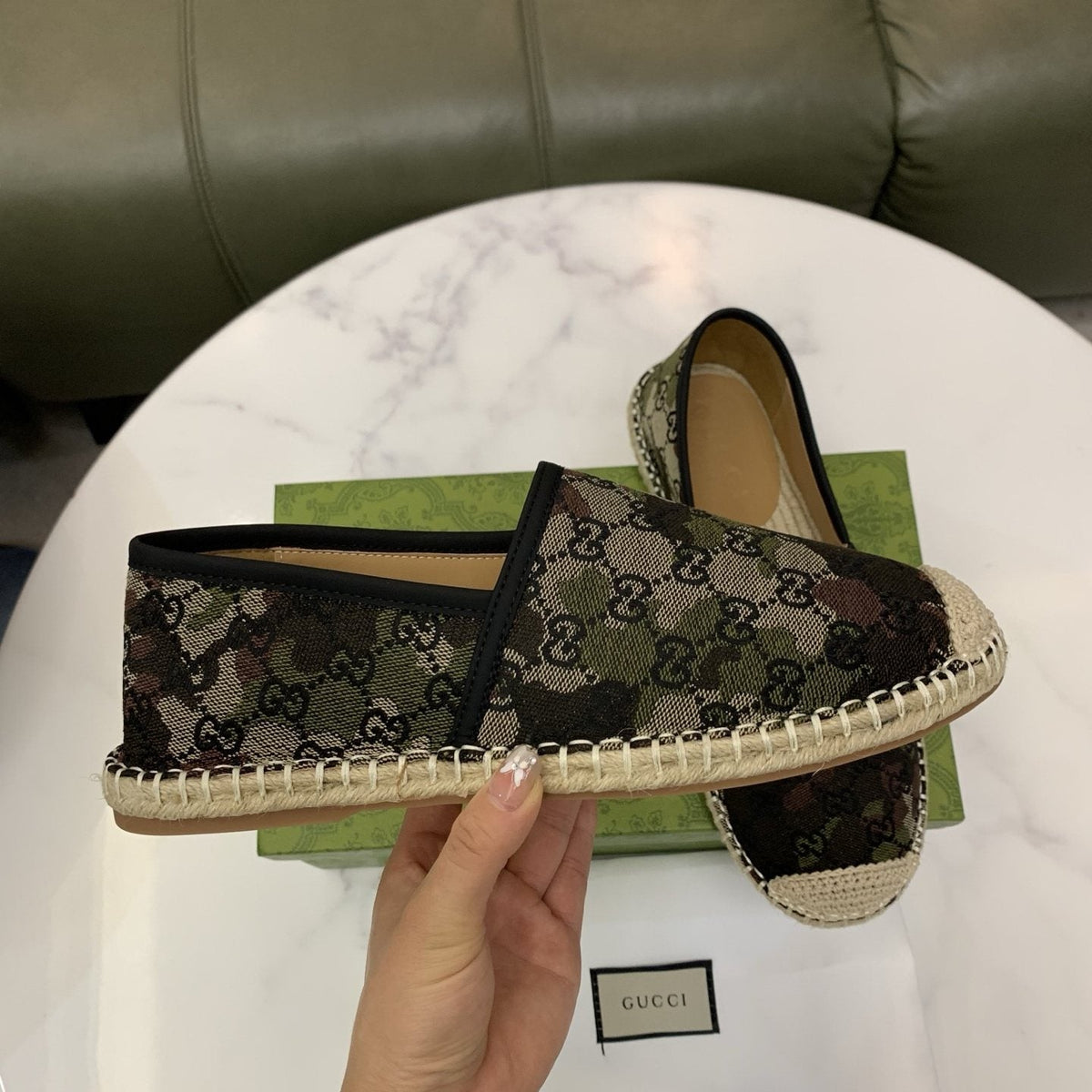 Gucci Black & Gray Monogram Espadrille Loafers — model