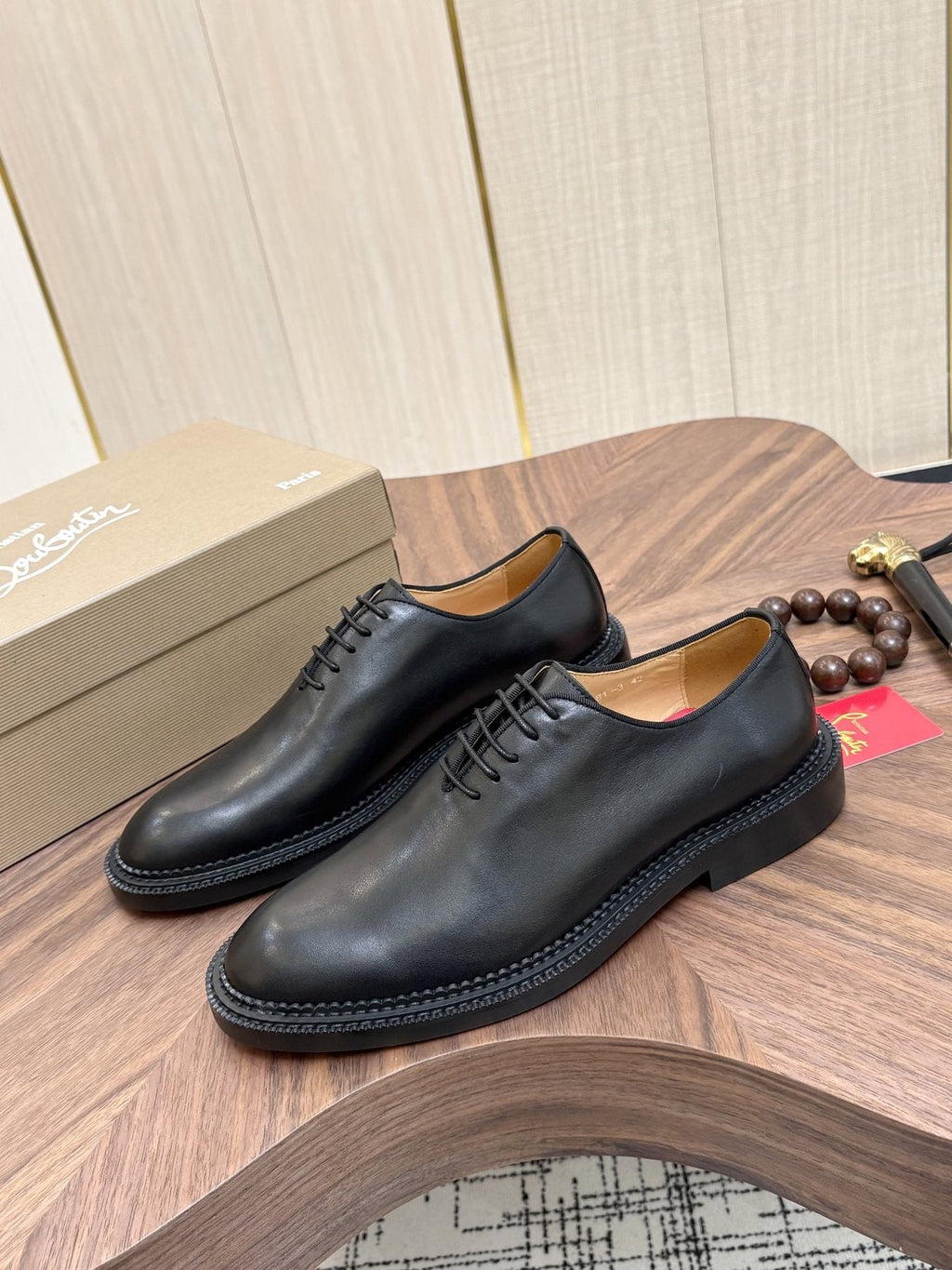 Black Lace-Up Dress Shoes with Red Outsole — front